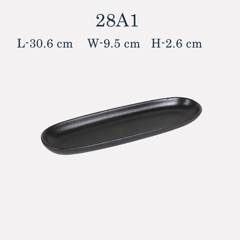 Plato de cerámica negro blanco ovalado rectangular de estilo japonés plato doméstico plato de sushi de restaurante japonés plato de ensalada plato frío