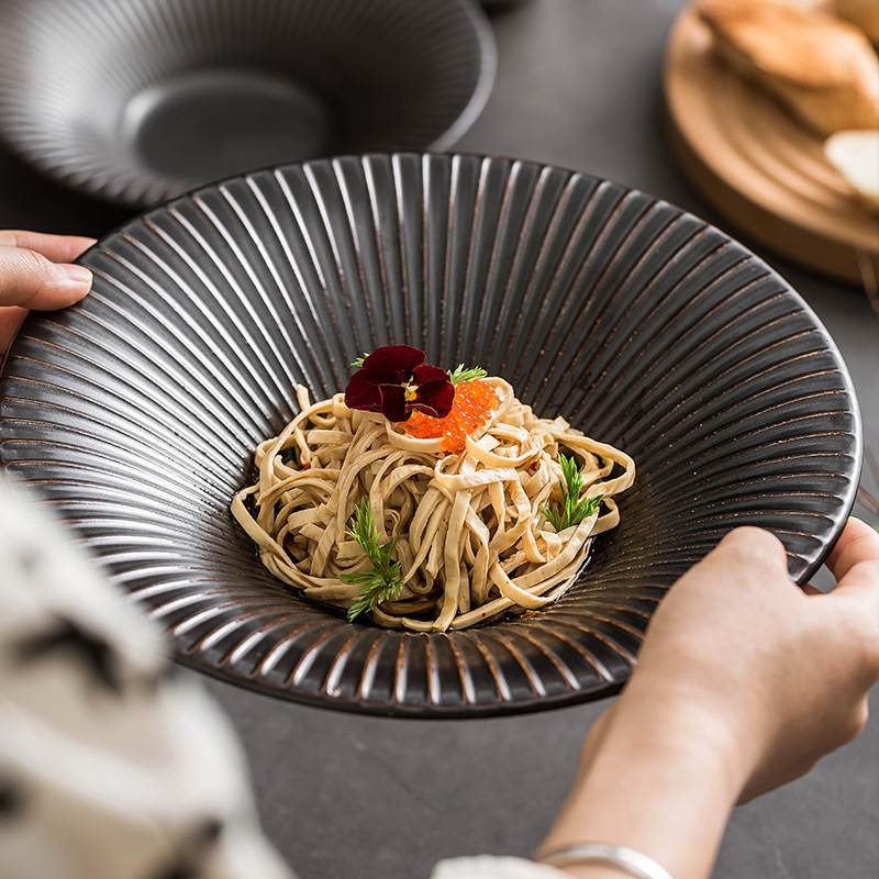 Japanese-Style Ceramic Soup Bowl and Plate, Large Ramen Bowl, Conical Soup Bowl, Trumpet-Shaped Bowl, Commercial Restaurant Retro Tableware Japanese-Style Ceramic Soup Bowl and Plate, Large Ramen Bowl, Conical Soup Bowl, Trumpet-Shaped Bowl, Commercial Restaurant Retro Tableware