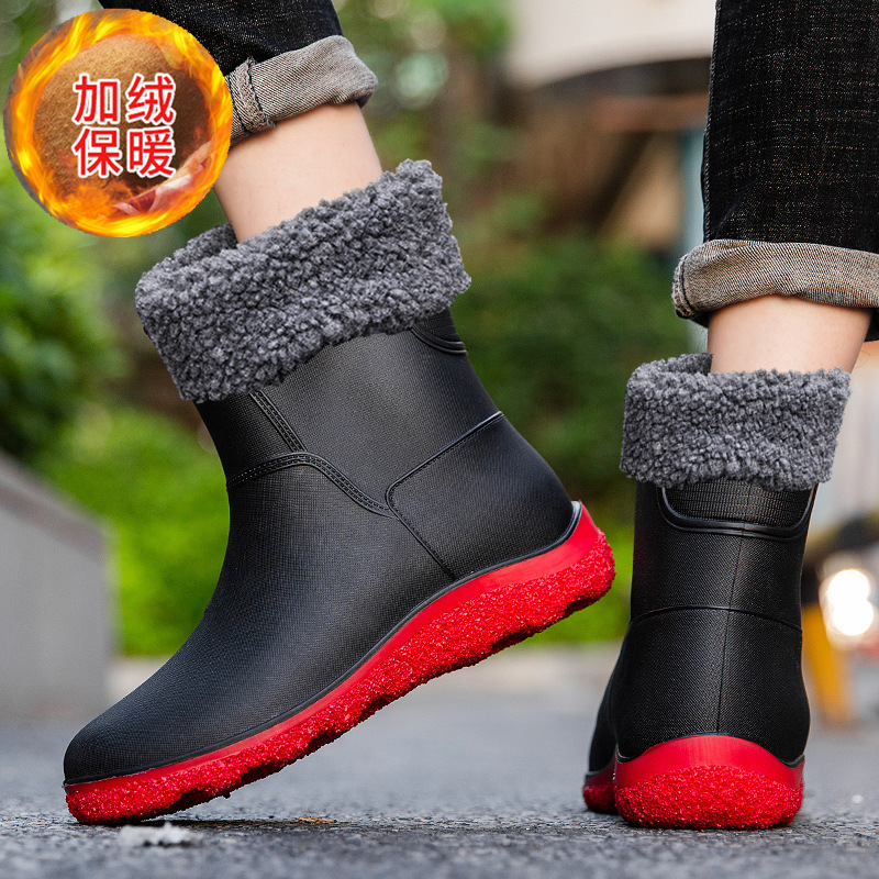 Moda Botas de lluvia de media pantorrilla para hombres al aire libre verano juvenil zapatos impermeables Meituan para llevar zapatos de goma Botas de lluvia de invierno de moda