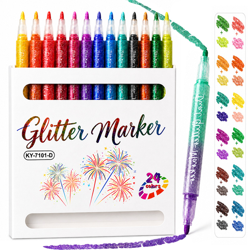 Cross-border 24-color double-ended glitter marker pen for journaling and drawing, high-appearance student graffiti and painting pen