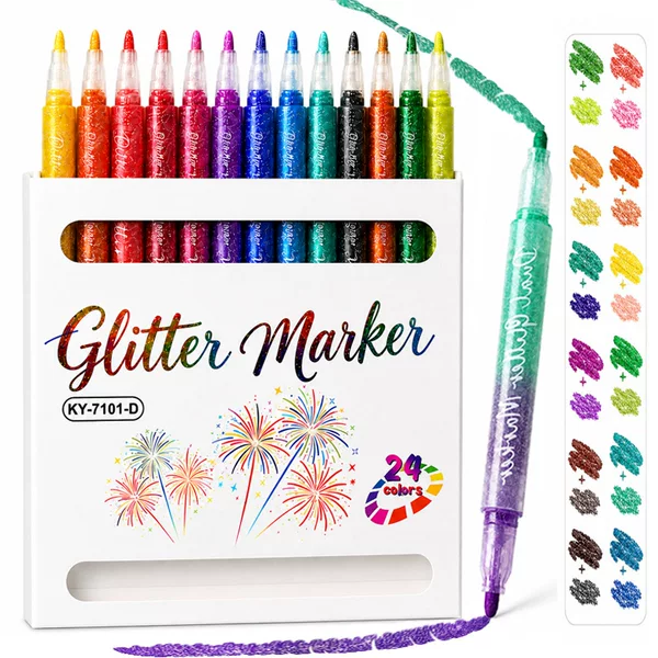 Cross-border 24-color double-ended glitter marker pen for journaling and drawing, high-appearance student graffiti and painting pen