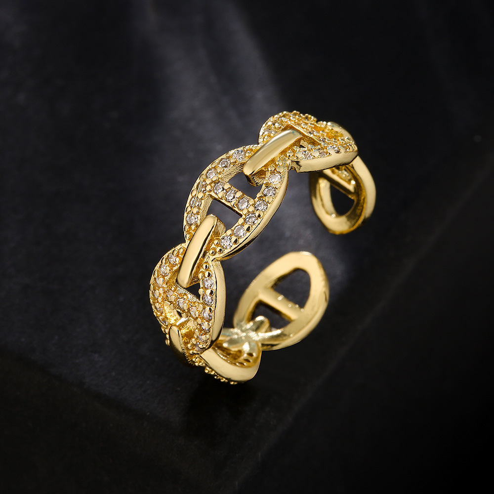 fashion copper 18K gold zircon pig nose geometric open ring female