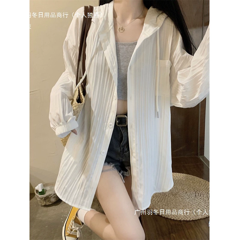 Тонкая куртка-рубашка с капюшоном для женщин, летняя, больших размеров, свободная, для похудения, кардиган средней длины, с длинными рукавами, солнцезащитный топ