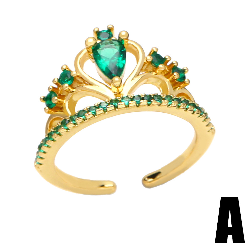 Simple malachite green geometric zircon ring female copper