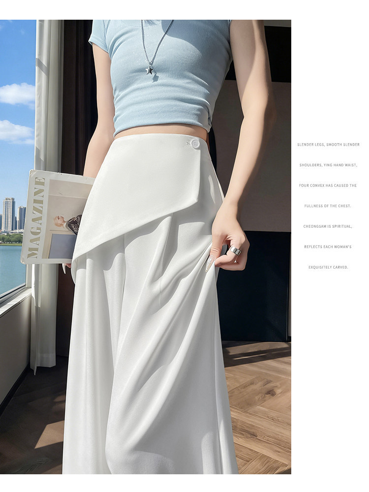 Quần culottes nữ ống rộng phối mảnh giả hai dây, cạp cao tạo dáng thon gọn — Xám kéo dài chi tiết 29