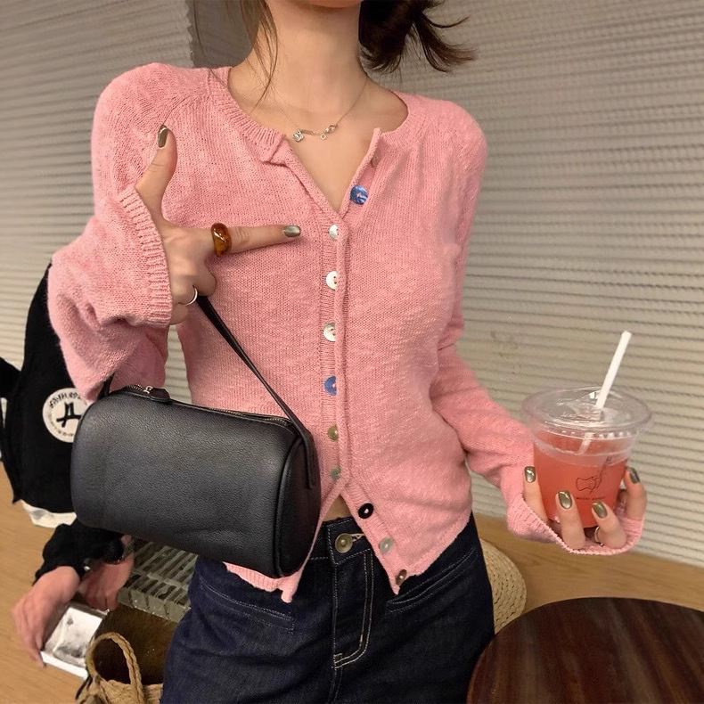 im向 甜氧织语~雪花感棉撞色贝壳显瘦针织衫女秋季针织开衫