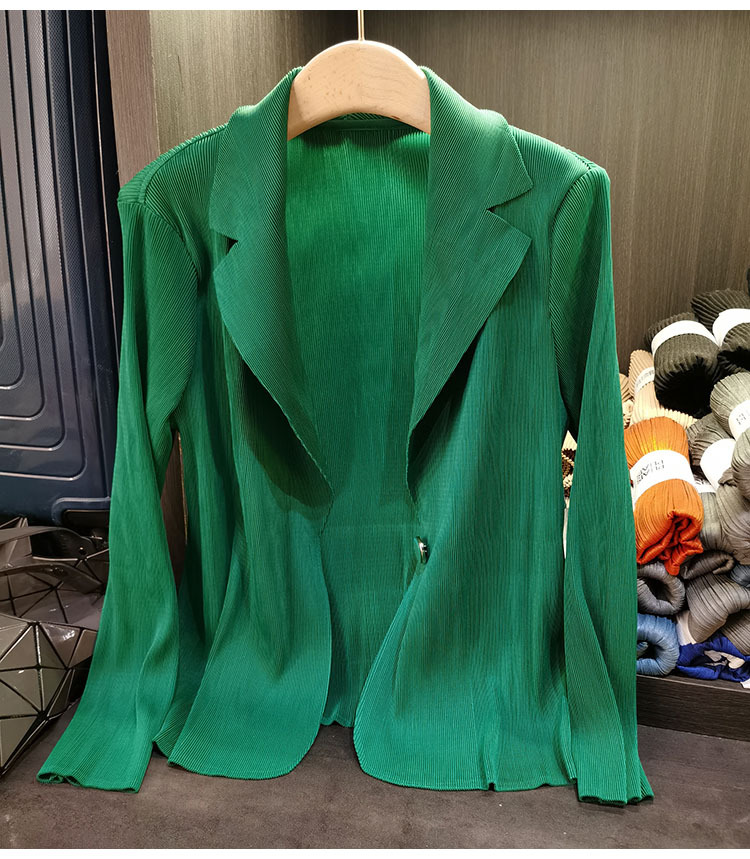 Áo blazer nữ một nút xếp ly tay dài cao cấp mùa xuân hè — Màu tím, Màu đỏ hoa hồng, Màu hồng, Màu xanh lá chi tiết 16