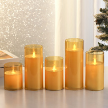 LED电子蜡烛 仿真摇摆玻璃杯蜡婚庆圣诞音乐会装饰圆柱遥控蜡烛灯