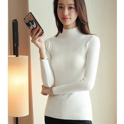 セーター女性2021秋冬修身中襟底長袖カバー頭半高襟薄い上着ニット卸売り|undefined