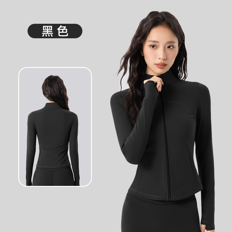 跨境加绒运动外套女锁温保暖显瘦健身服长袖秋冬立领拉链瑜伽上衣|undefined