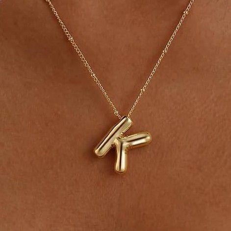 European and American Cross-Border Popular Chubby Balloon 26 Letter Pendant Necklace 18K Gold Clavicle Chain Niche Jewelry for Men and Women