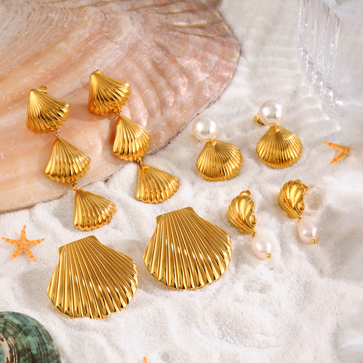 Fashionable summer marine earrings stainless steel from pearl