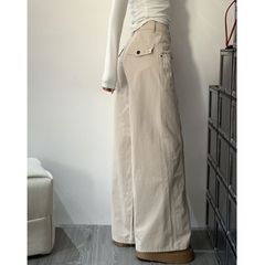 高腰阔腿牛仔裤显瘦拖地长裤女小个子潮米直筒裤复古宽松杏色水洗