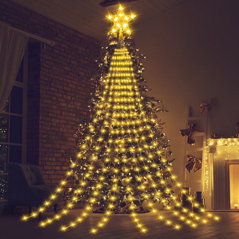 Lámpara de hilo de cuero led cadena de luz solar cadena de luz al aire libre romántico árbol de Navidad decoración lámpara de estrella de techo de árbol