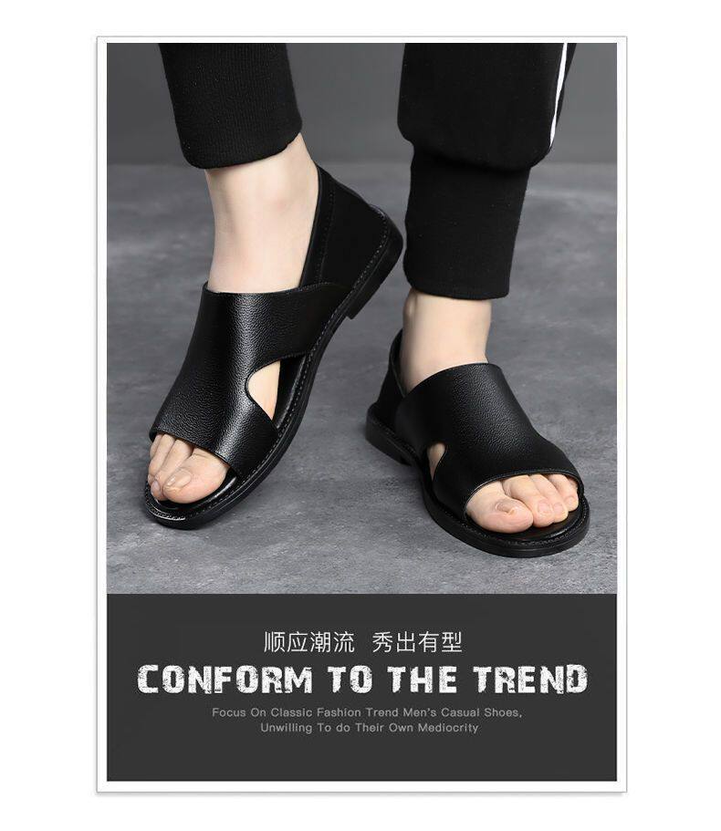 Dép sandal nam da bò thật đế mềm chống trượt kiểu Birkenstock — màu đen chi tiết 4