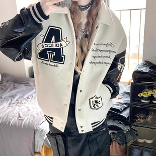 American Style Men's and Women's Baseball Suit Lapel Embroidered Baseball Suit Coat Spring New Retro Couple's Collar Jacket Coat