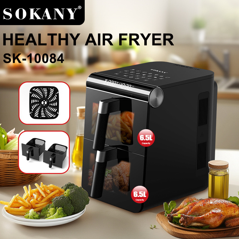 국경 간 대외 무역 SOKANY10084 에어 프라이어 대용량 13L 시각적 더블 포트 프라이어 터치 스크린 전기 프라이어