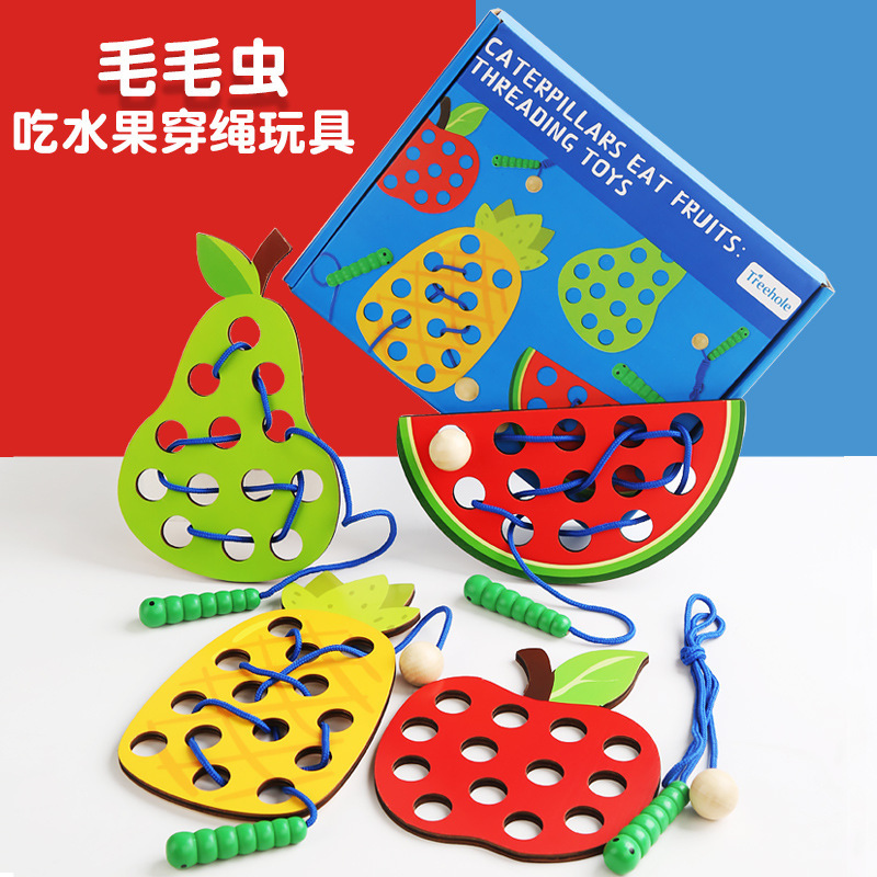 Fruit animal threading board entrenamiento de acción fina para niños manos en la enseñanza temprana ayuda bebé cuerda juguetes educativos