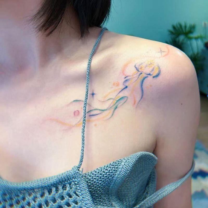 Sexy Jellyfish Colorful Tattoo Stickers, Long-Lasting Waterproof, High Aesthetic Value, Pure Desire Girl Style, Suitable for Collarbone and Waist, Washable Sexy Jellyfish Colorful Tattoo Stickers, Long-Lasting Waterproof, High Aesthetic Value, Pure Desire Girl Style, Suitable for Collarbone and Waist, Washable