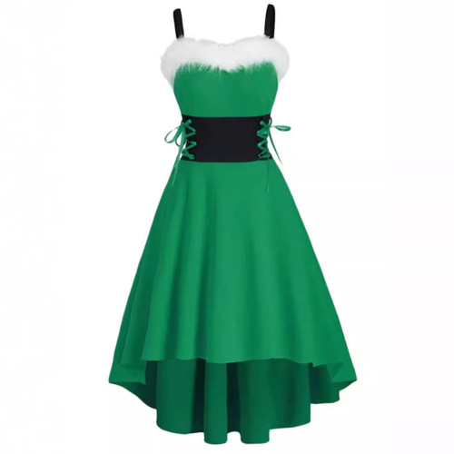 Cross-border foreign trade 2024 new Christmas party bunny girl plush collar bare shoulders bow tie strap dress