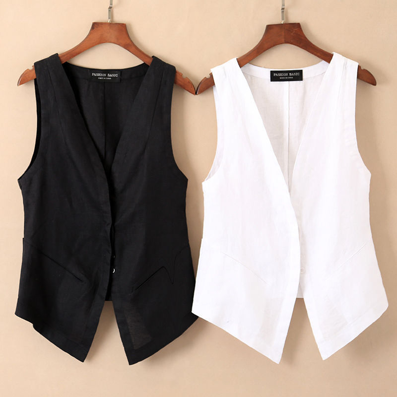 2025 Spring Summer Autumn Vest Women's Linen Outer Waistcoat Women's Short Cotton and Linen Vest Breathable Thin