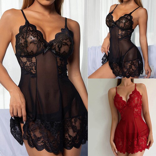  New Butterfly Bow Bodycon Camisole Nightgown Sexy Mesh Lace Splicing Grid Camisole Lingerie