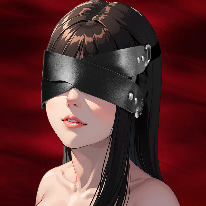 Jiuai SM Leather Eye Mask Black PU Blindfold with Three Studs for Couples — detail image 1