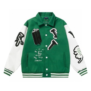 Correct Version Cross-border Donkey Home Wizard of Oz Towel Embroidered Letter Stitching Leather Men's and Women's Baseball Suit Woolen Jacket