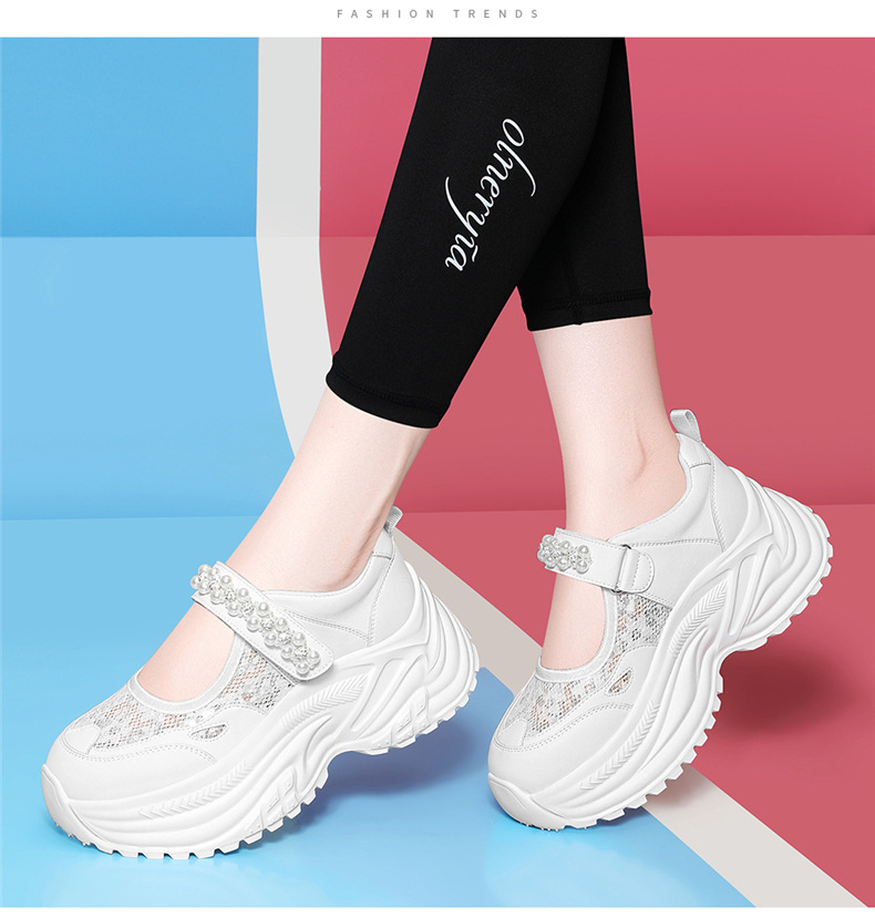 Giày sneaker nữ chunky đế dày da lưới thoáng khí đính đá khóa dán mùa hè 2025 — JST 7209 Trắng, JST 7209 Bạch Lan, JST 7192m màu, JST 7192 màu đen chi tiết 7