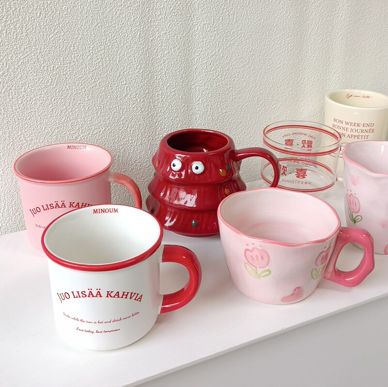 Christmas Cup Souvenir Red Ceramic Cup Mug Coffee Cup Cute High Temperature Resistant Microwaveable Water Cup