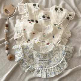 ins风口水巾婴儿秋冬A类纯棉纱布围兜加大吸水碎花加厚加宽小公主