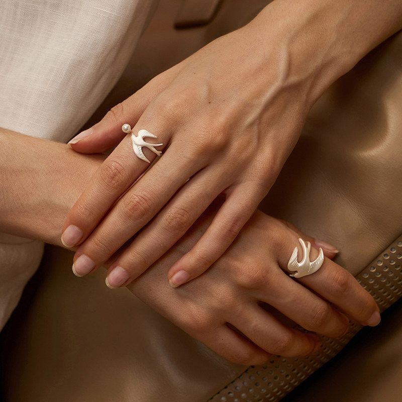 Chasing the Birds Pearl Ring: Niche Design with a High-End Feel, Swallow Index Finger Ring, Versatile Vintage Adjustable Ring Chasing the Birds Pearl Ring: Niche Design with a High-End Feel, Swallow Index Finger Ring, Versatile Vintage Adjustable Ring