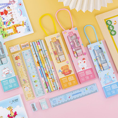 Creative cartoon high-quality five-piece pencil, eraser, ruler, pencil sharpener school student children stationery dropshipping one-piece set