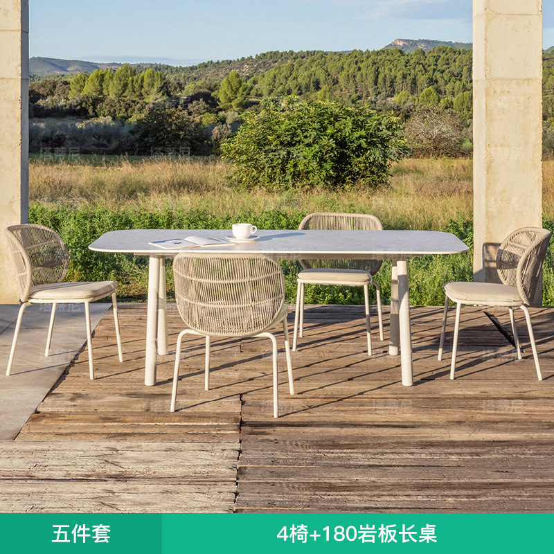 Muebles de patio para exteriores, muebles de ocio para terraza de hotel o villa, muebles de jardín impermeables con protección solar, juego de sillas de comedor de ratán.