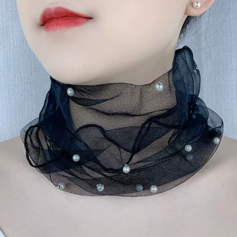 Модный сплошной цвет нагрудник женский бисер эластичный шелковый шарф