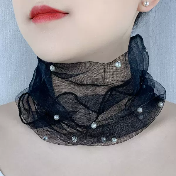 Fashion Solid Color Scarf Women's Beaded Elastic Silk Scarf Mesh Small Gifts Shake Tone Quick Hand Can Represent Foreign Trade Scarf Thin