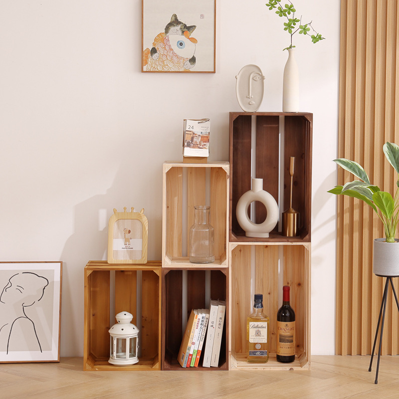 Caja de almacenamiento de madera sólida Caja de madera Supermercado Exhibición Caja de madera Cesta de almacenamiento Decoración Caja de madera