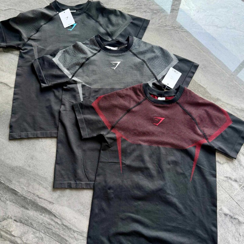 Short-Sleeved Seamless Gymshark Men's Sports Fitness Running Training Clothing Elastic Pure Color Slim Fit Round Neck T-Shirt