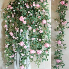 大玫瑰藤条装饰壁挂花塑料花卉园艺绢花悬挂绿植物管道吊顶