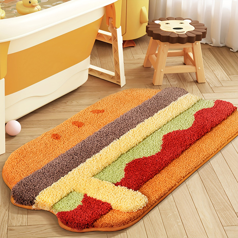 Cute Hamburger Velvet Floor Mat for Home Bathroom, Absorbent Foot Mat, Thickened Tufted Non-Slip Mat, Cross-Border Wholesale Cute Hamburger Velvet Floor Mat for Home Bathroom, Absorbent Foot Mat, Thickened Tufted Non-Slip Mat, Cross-Border Wholesale