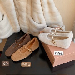 【澜柜】京都恋人~保暖棉鞋方头内增高扣带玛丽珍毛毛鞋女单鞋