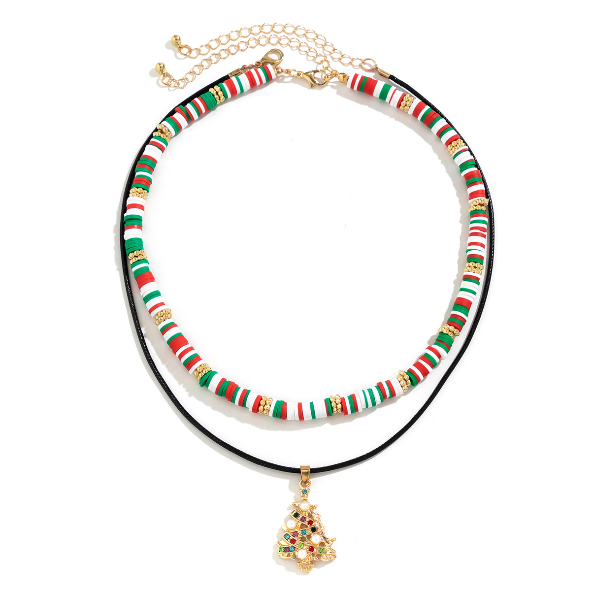 Christmas Beaded Choker Necklace With Crystal Snowman Charms_voghion.com