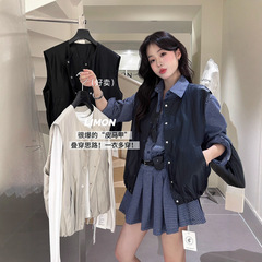 thelimon柠檬绿茶2025秋季时髦洋气百搭无袖PU皮衣叠穿马甲外套女