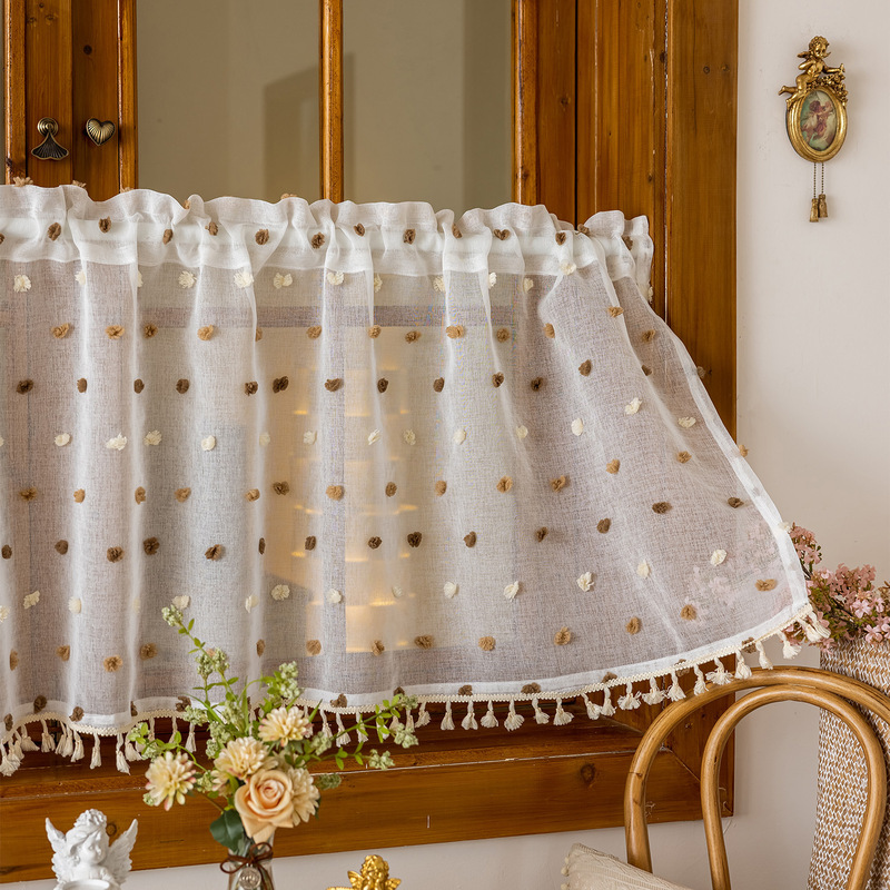 Finished Products in Stock for Cross-Border Trade: European and Middle Eastern Bohemian Style Tassel Small Curtains, Export Farmhouse Short Curtains, Dropshipping
