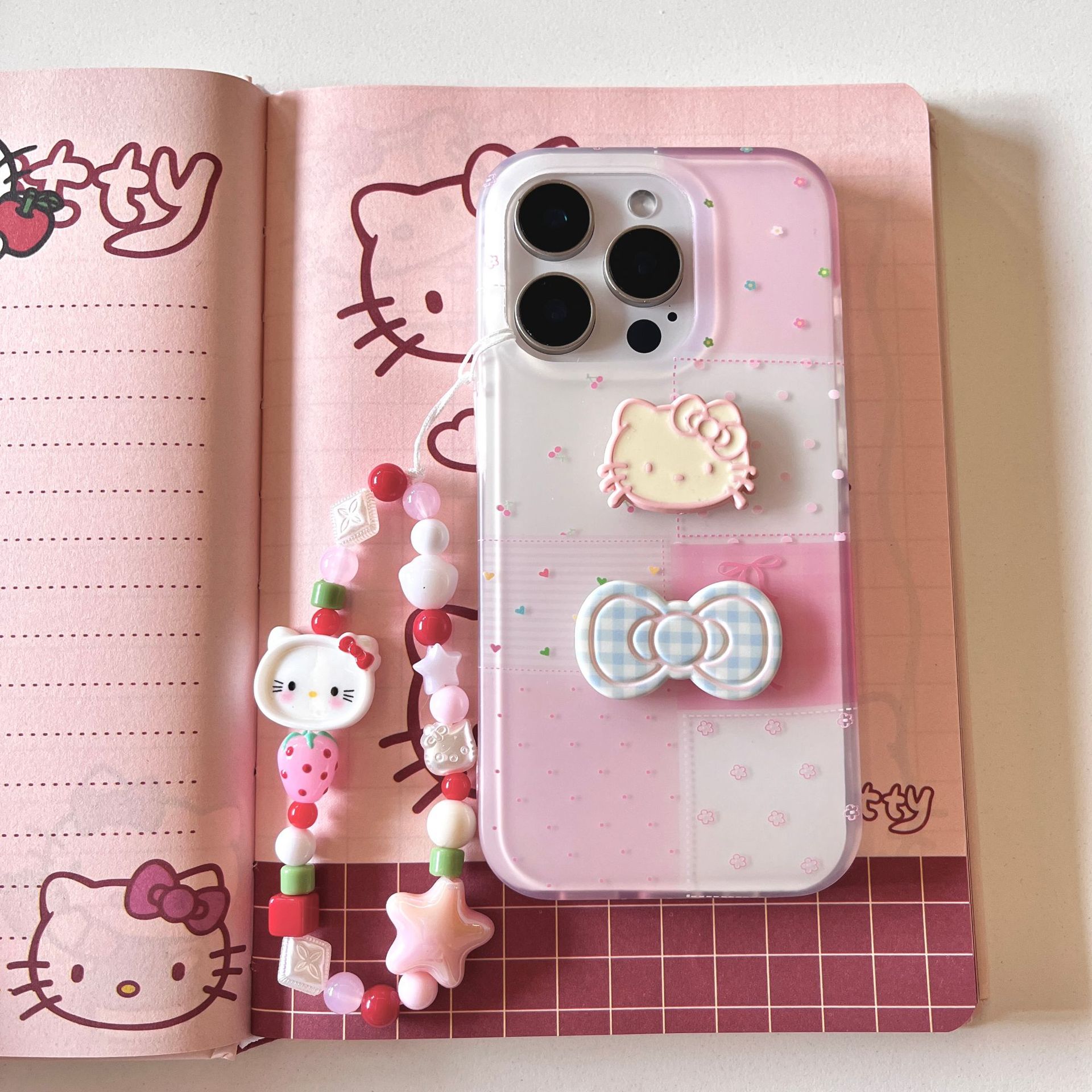 Linda chica con costura de corazón a cuadros para Apple 16ProMax funda para teléfono móvil 15/14 arco tridimensional 13 mujer