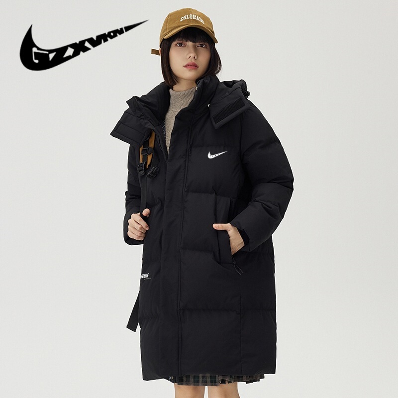Men's 2025 winter sports mid-length down jacket, casual long over-the-knee hooded student outerwear for men and women