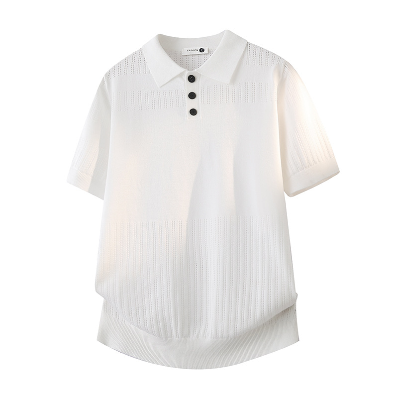 Camiseta de polo de manga corta camiseta de hombre texturas de solapa de negocios fábrica de hielo de verano al por mayor polo de lujo ligero de alto nivel