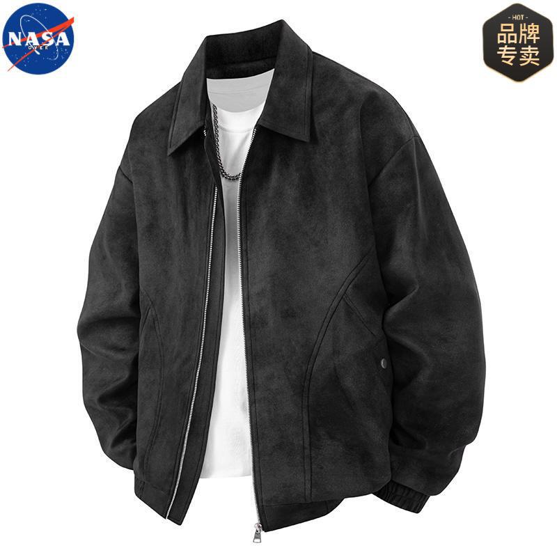 NASA Brand American Style Retro Lapel Leather Jacket Men's Spring and Autumn Fashion Brand Loose Tooling Leather Jacket