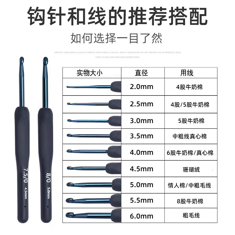 Amazon nuevo producto mango de silicona azul juego de ganchillo suéter de lana herramienta de tejido ganchillo de mango suave azul