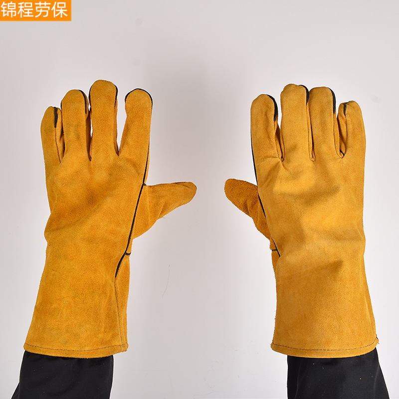 Guantes de soldador de protección laboral engrosada guantes de reparación de automóviles a prueba de fuego flor Splash guantes de piel de vaca al por mayor